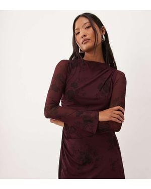 Nobody's Child Petite Kiera Mesh Boat Neck Mini Dress - Red