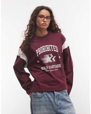 Prohibited Camiseta De Manga Larga Con Logo Y Gráfico En-Rojo - Morado