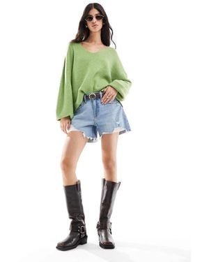 Threadbare Maglione Extra Largo Soffice Con Scollo A V - Verde