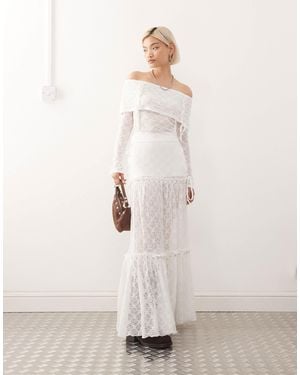 Minga London Textured Lace Tiered Lace Up Maxi Skirt - Natural