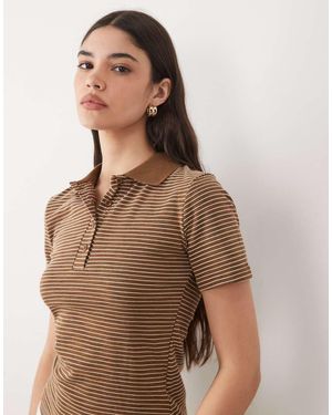 Brave Soul Short Sleeve Jersey Polo Top - Brown
