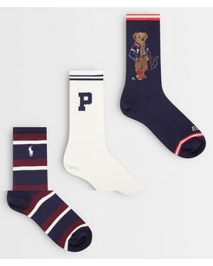 Polo Ralph Lauren Bear Varsity 3 Pack Logo Socks - Blue