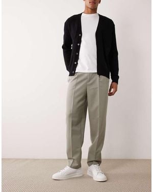 ASOS Smart Pleated Relaxed Tapered Trousers - Natural