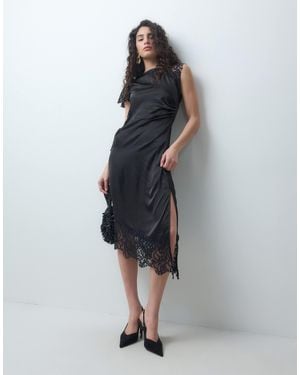 Noisy May Satin-midikleid mit spitzendetails - Blau