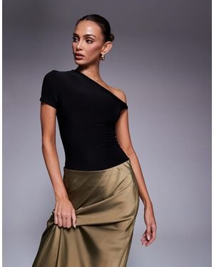 Fashionkilla Double Sculpted Slinky Asymmetric Twist Detail Body - Black