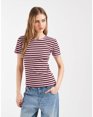 Pieces Short Sleeve Ribbed T-shirt - Red