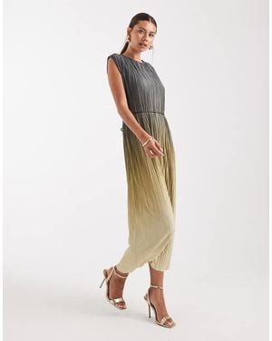 French Connection Xena Tie Waist Pleated Ombre Midi Dress - White