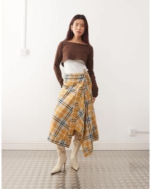 Susmie's Susmies Flannel Asymmetric Midi Skirt - Natural