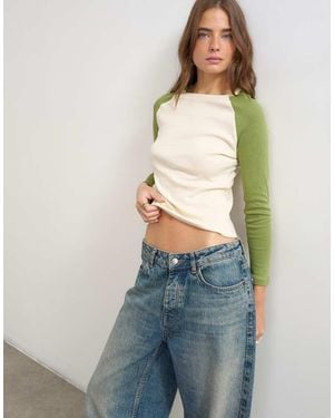 TOPSHOP Kleurblok Raglan T-Shirt Met Lange Mouwen - Wit