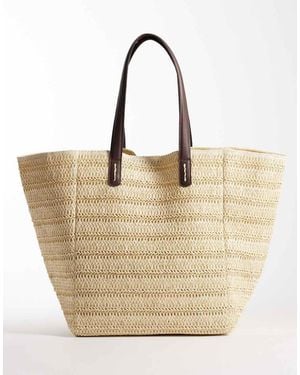 ASOS Straw Oversized Tote Bag With Pu Handles - Natural
