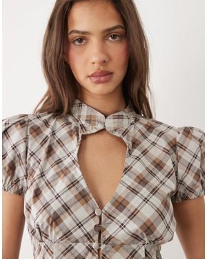 Motel Yasuda Angled Check Blouse - Brown