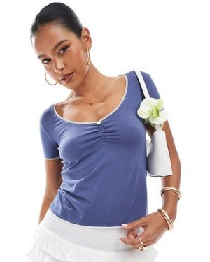 Daisy Street Double Layer V Neck Top - Blue