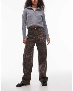 TOPSHOP Vaqueros Marrones De Talle Medio Y Corte Recto Suelto Con Estampado De Leopardo De - Gris