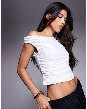 Missy Empire Double Layered Slinky Off Shoulder Top - White