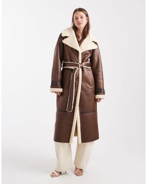 Miss Selfridge Suedette Borg Belted Wrap Coat - Natural