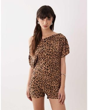 Miss Selfridge Off The Shoulder Playsuit - Brown