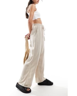Vila Linen Touch Tie Waist Wide Leg Trouser - Natural
