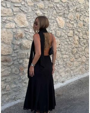 NA-KD Halterneck Chiffon Asymmetric Dress - Black