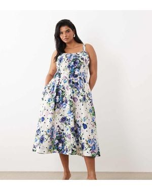 Hope & Ivy Plus A-line Strappy Corset Midi Dress - Blue