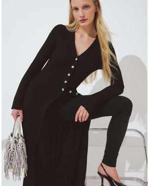 NA-KD Knitted Cardigan Midi Dress - Black