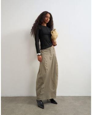 TOPSHOP Twill Drop Waist Barrel Midi Skirt - Grey