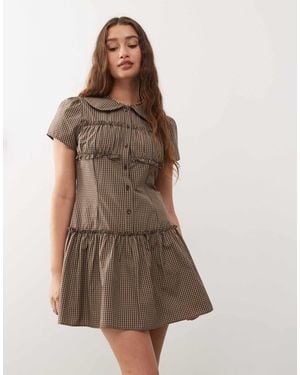 Collusion Mini Shirt Dress - Brown
