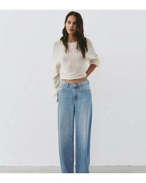 Pull&Bear Low Waist Wide Leg Jeans - Blue
