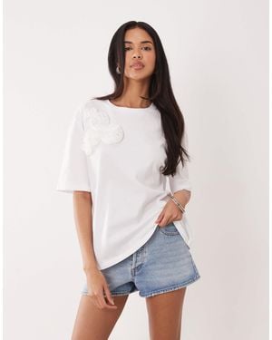 ASOS Oversized Short Sleeve Corsage Detail Top - White