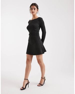Vero Moda Glitter Long Sleeve Ruched Mini Dress - Black