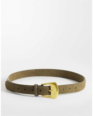 ASOS Faux Suede Waist And Hip Jeans Hammered Square Buckle Belt - Green