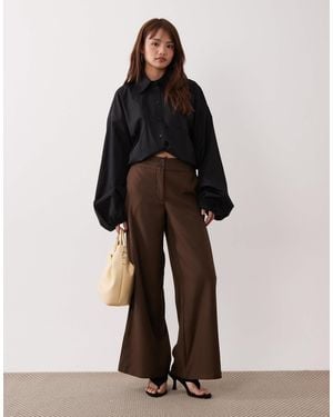 JDY Petite High Waist Wide Leg Trouser - Brown