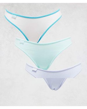 Cotton On Pack De 3 Braguitas De Color Verde, Blanco Y Azul De Corte Bikini De Canalé De