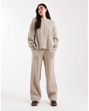 Daisy Street Slouchy Cable Knit Wide Leg sweatpants - Natural