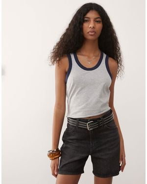 Collusion Vest Top With Contrast Binding - Gray