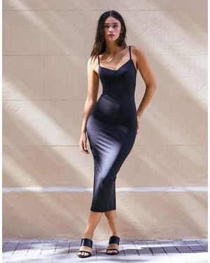 Bershka Midi-Jurk Met Bandjes En Hartvormige Halslijn - Blauw
