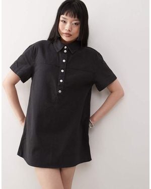 Monki Oversized Twill Shirt Dress - Black