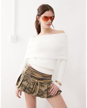 The Kript Low Rise Micro Mini Skirt With Tie Front Detail - White