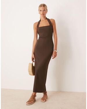 Mango Compact Knit Halter Maxi Dress - Natural
