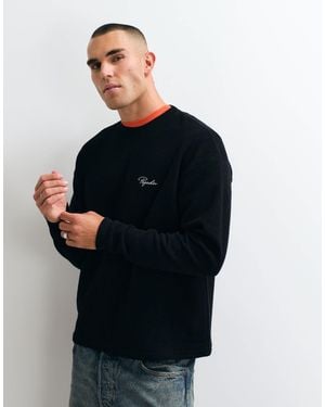 PEGADOR T-shirt oversize à manches longues en maille gaufrée avec logo - Noir