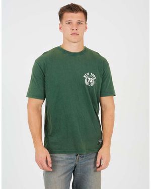 Brave Soul Cotton Acid Wash Crew Neck Graphic T-Shirt - Green