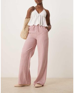 Threadbare Pantaloni A Fondo Ampio A Quadretti Bianchi E Allacciati - Rosa