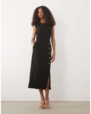 Forever New Vestito Midi Con Bottoni E Maniche Ad Aletta - Nero