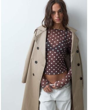 New Look Long Sleeve Slash Neck Mesh Top - Brown