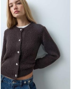 Vero Moda Chunky Knit Cardigan With Diamante Buttons - Black