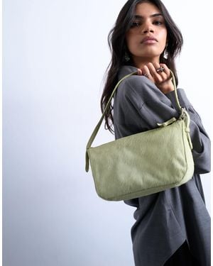 TOPSHOP Stina Small Hair On Real Leather Shoulder Bag - Green