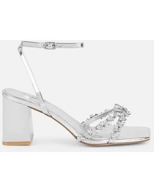 SIMMI Meave Diamante Block Heeled Sandals - White