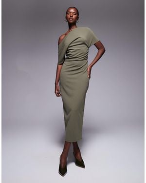 ASOS Pleated Shoulder Pencil Midi Dress - Gray