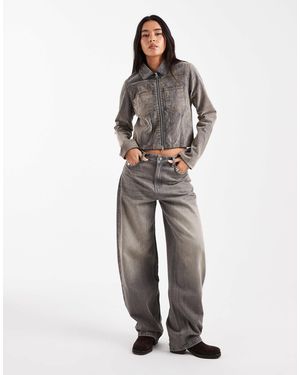 Collusion Fitted Flocked Denim Jacket With Contrast Stitching - Black