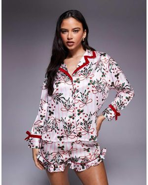 River Island Pijama Blanco Con Patrón De Muérdago De - Gris