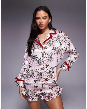 River Island Pigiama Con Stampa Di Vischio - Grigio